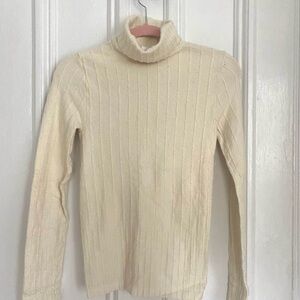 Cream Ribbed Turtleneck Sweater